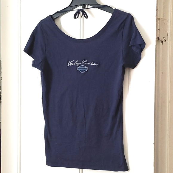HARLEY-DAVIDSON WOMEN BLUE SHORT SLEEVE TIEBACK JAMESTOWN, CA SIZE XL TEE SHIRT - Picture 2 of 8